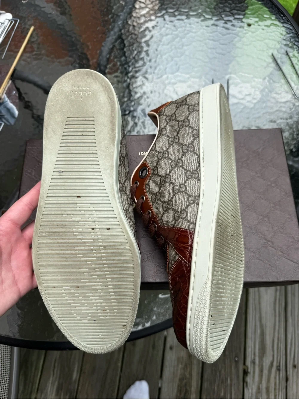 Gucci Brown GG Canvas & Dark Brown Leather Men’s Sneakers